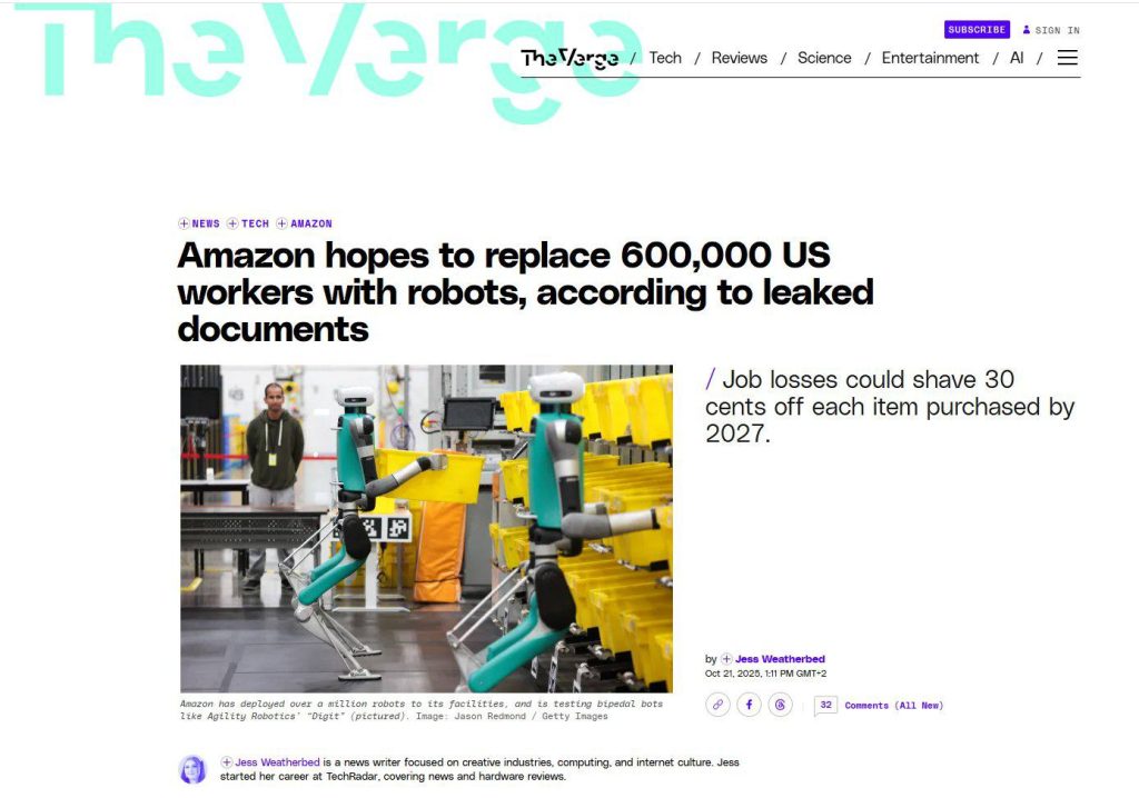 Amazon ABŞ-da 600 min işçini robotlarla əvəz etməyi planlaşdırır — sızan sənədlər