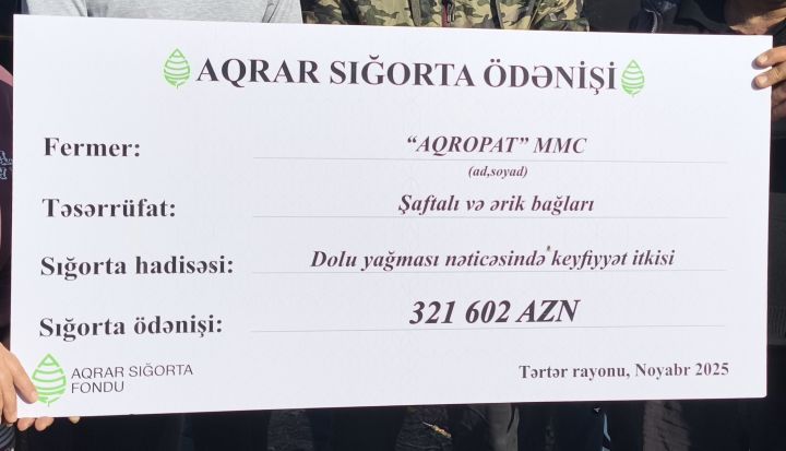 Azərbaycanda ilk dəfə meyvənin dəyərinin azalması üzrə aqrar sığorta ödənişi edilib