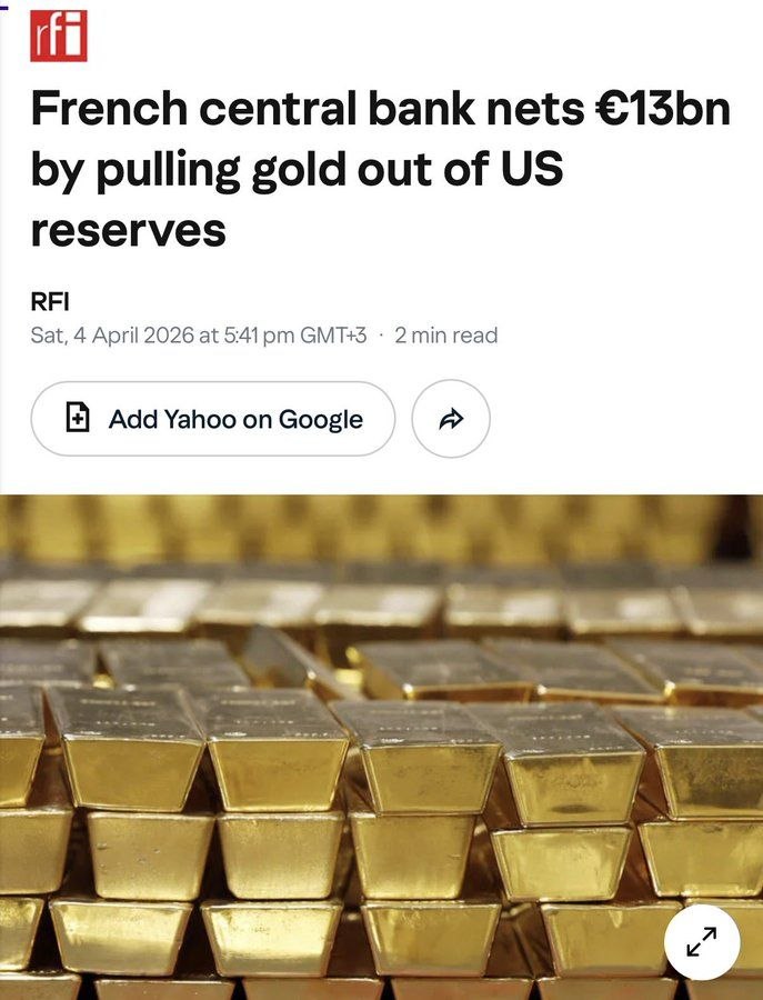 Fransanın Mərkəzi Bankı Nyu-Yorkda saxlanılan 129 ton fransız qızılını sataraq, Avropada ona ekvivalent miqdarda qızıl alıb. İndi Fransanın bütün qızıl ehtiyatları Parisdə saxlanılır