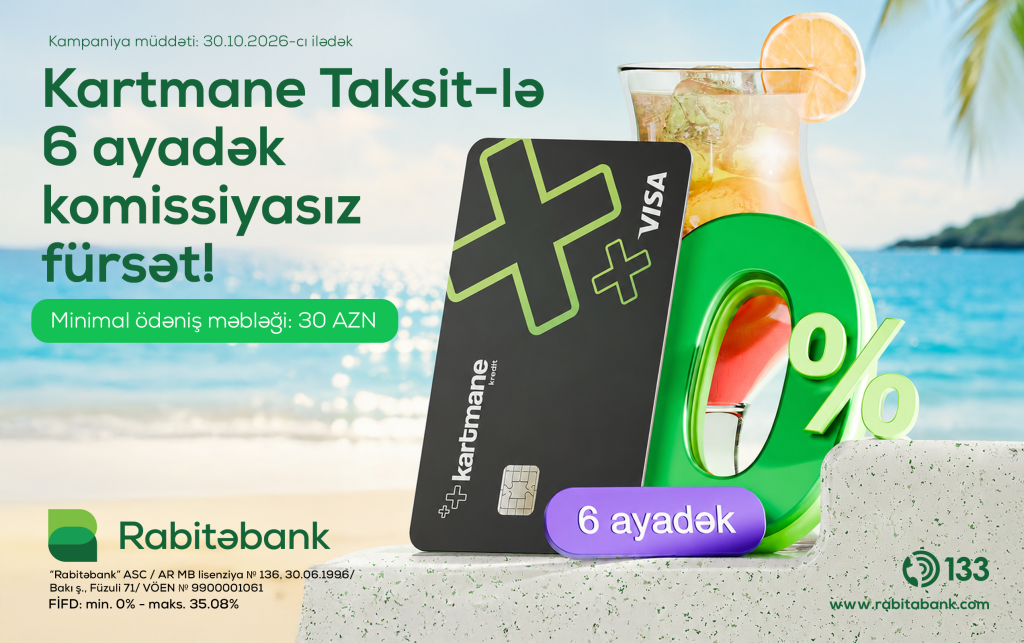 Rabitəbankın Kartmane Taksit kartı 6 ayadək komissiyasız taksit fürsəti təqdim edir